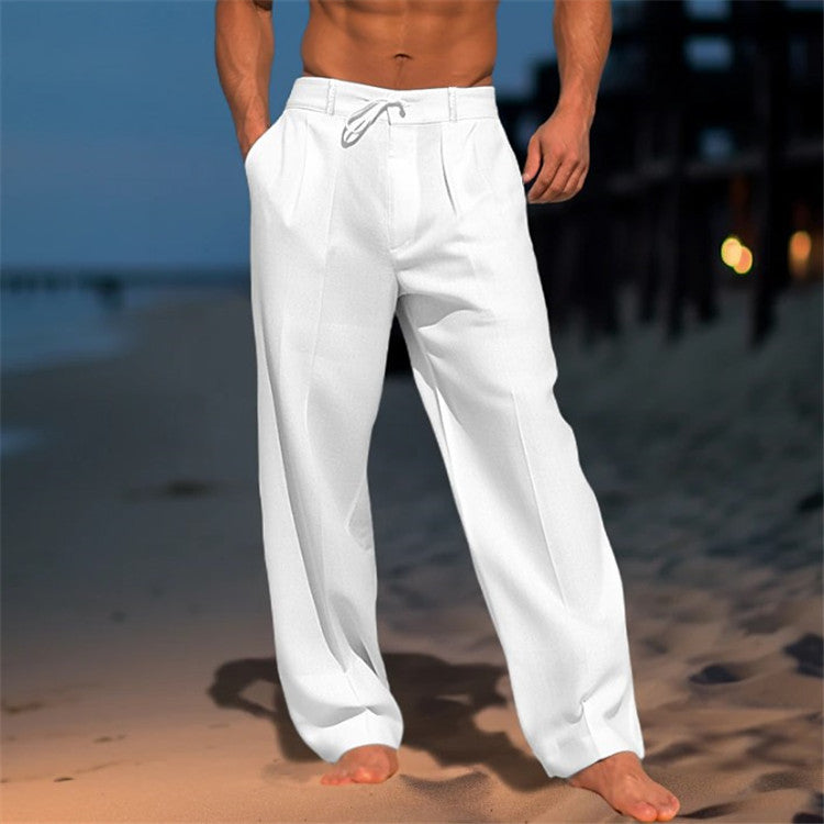 Image of Men's Wide Leg Pleated Drawstring Pants