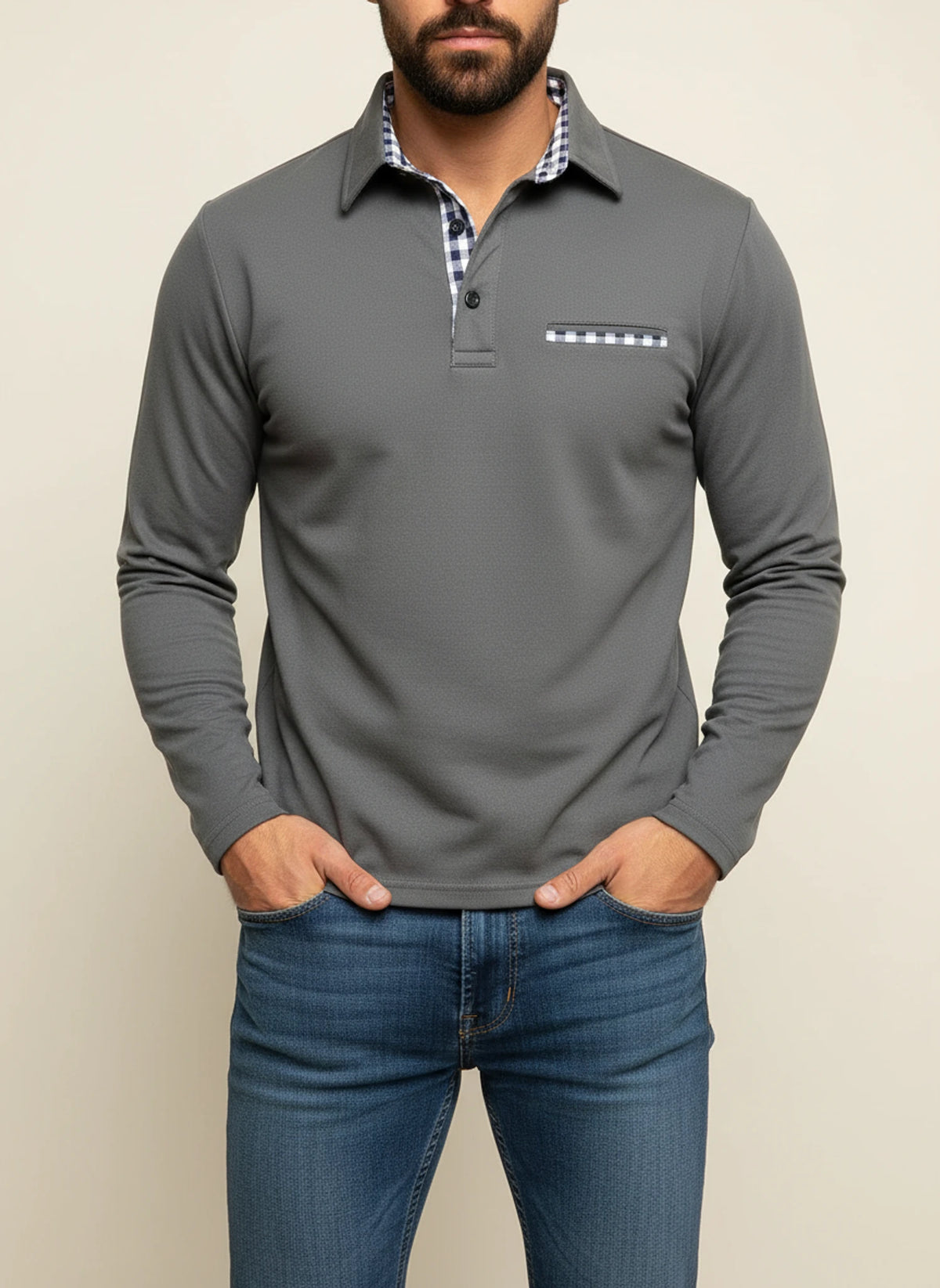 Men's Long-Sleeve Casual Polo Shirt