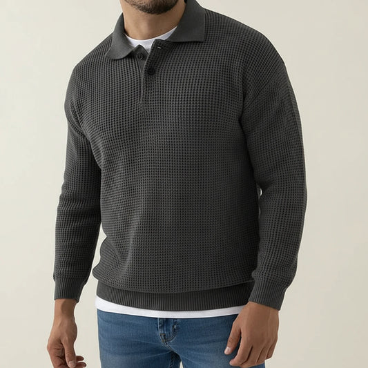Men's Long-Sleeve Knit Polo Sweater