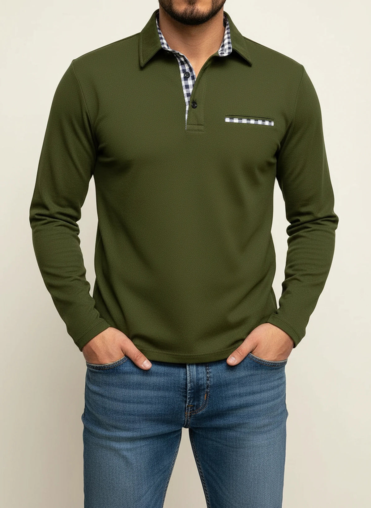 Men's Long-Sleeve Casual Polo Shirt