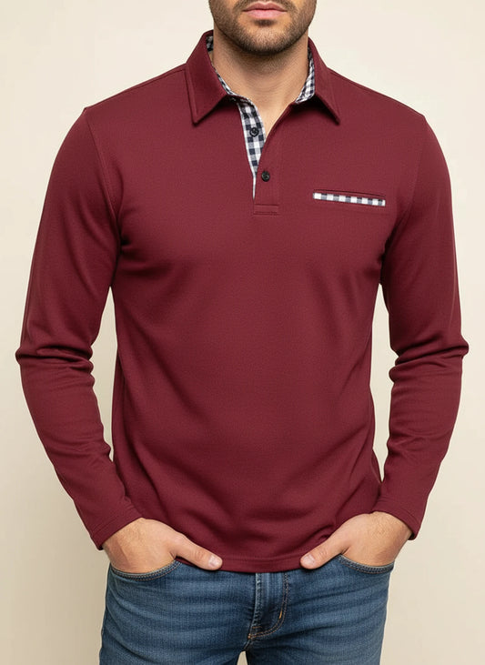 Men's Long-Sleeve Casual Polo Shirt