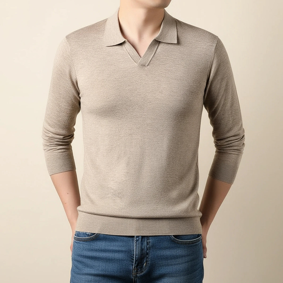 Men's Long-Sleeve Knit Polo Sweater