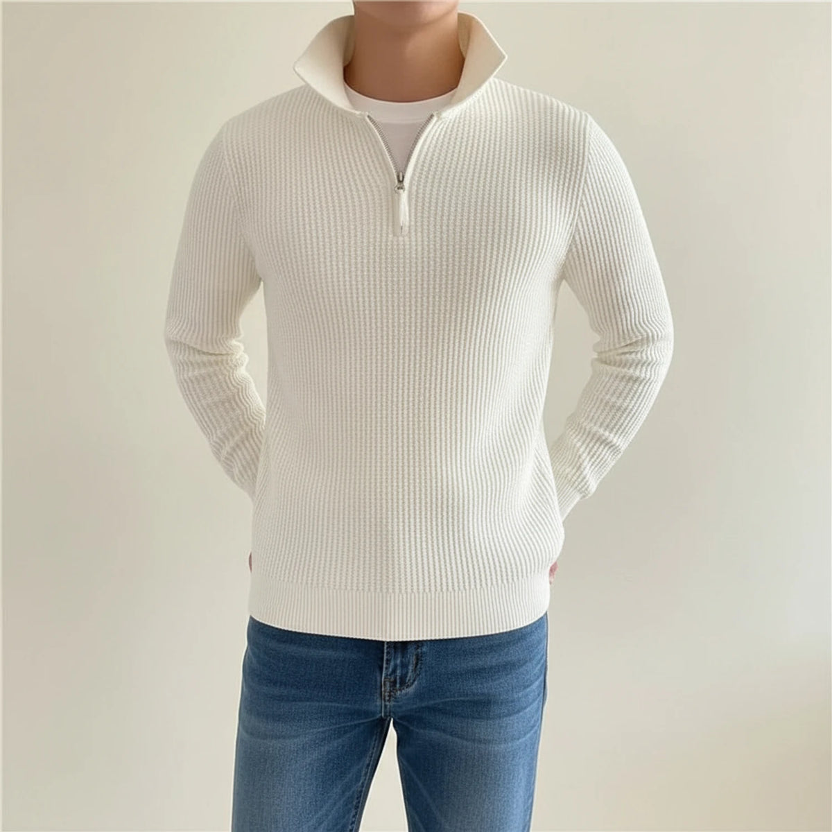 Men's Long-Sleeve Quarter Zip Polo Sweater