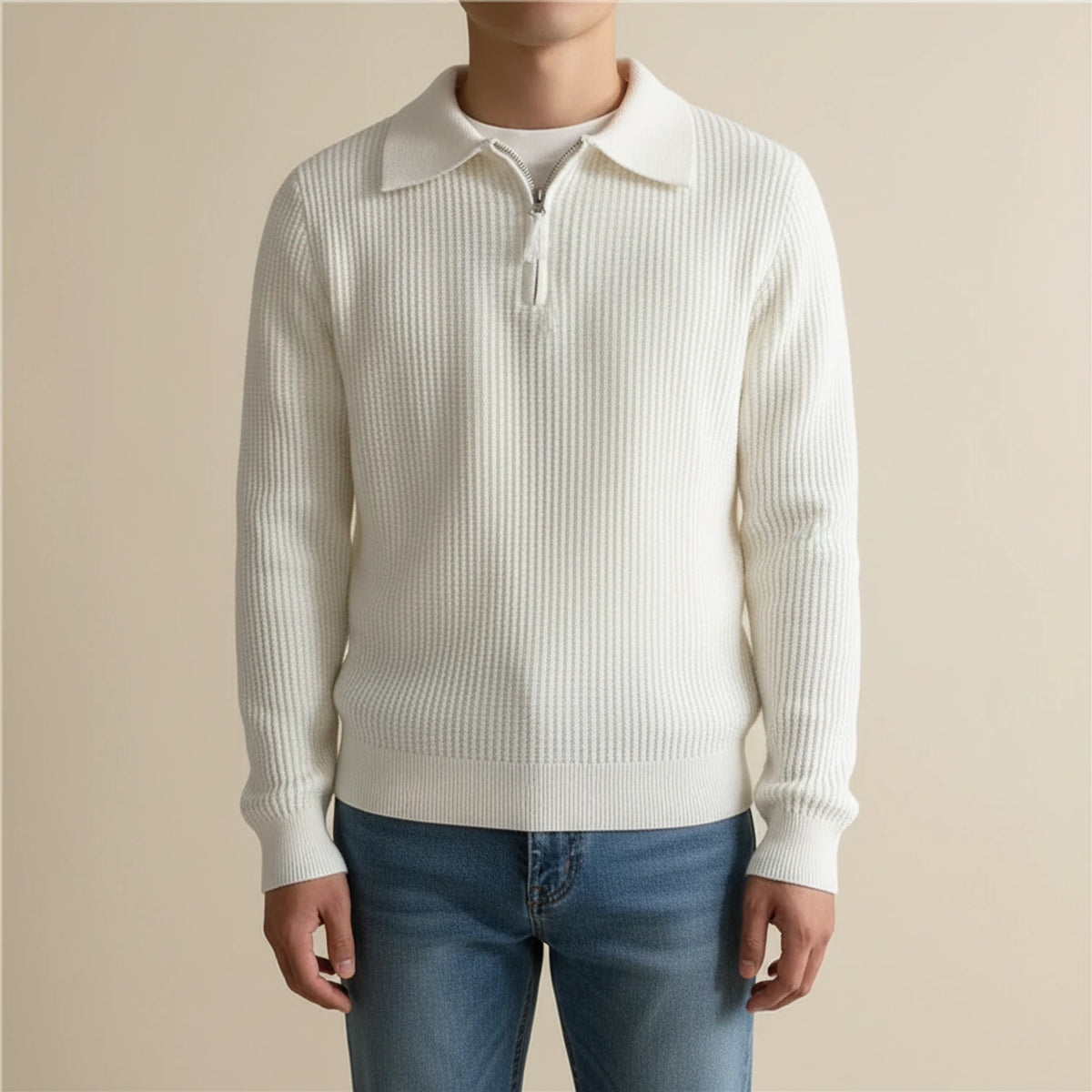 Men's Long-Sleeve Quarter Zip Polo Sweater