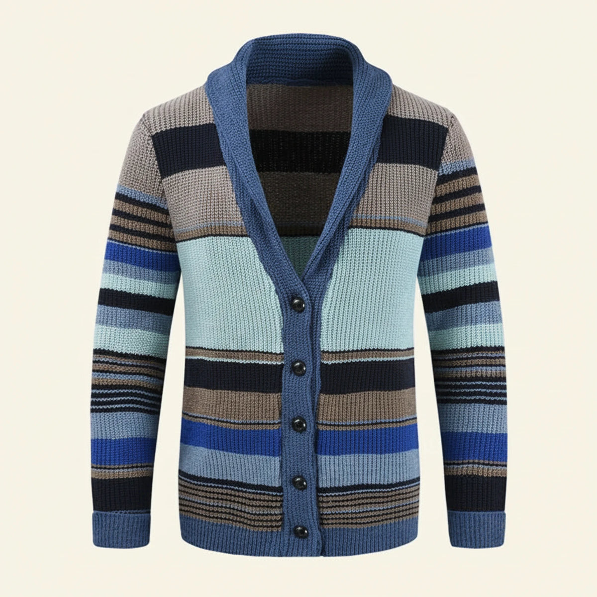 Men's Winter Striped Shawl Cardigan Sweater