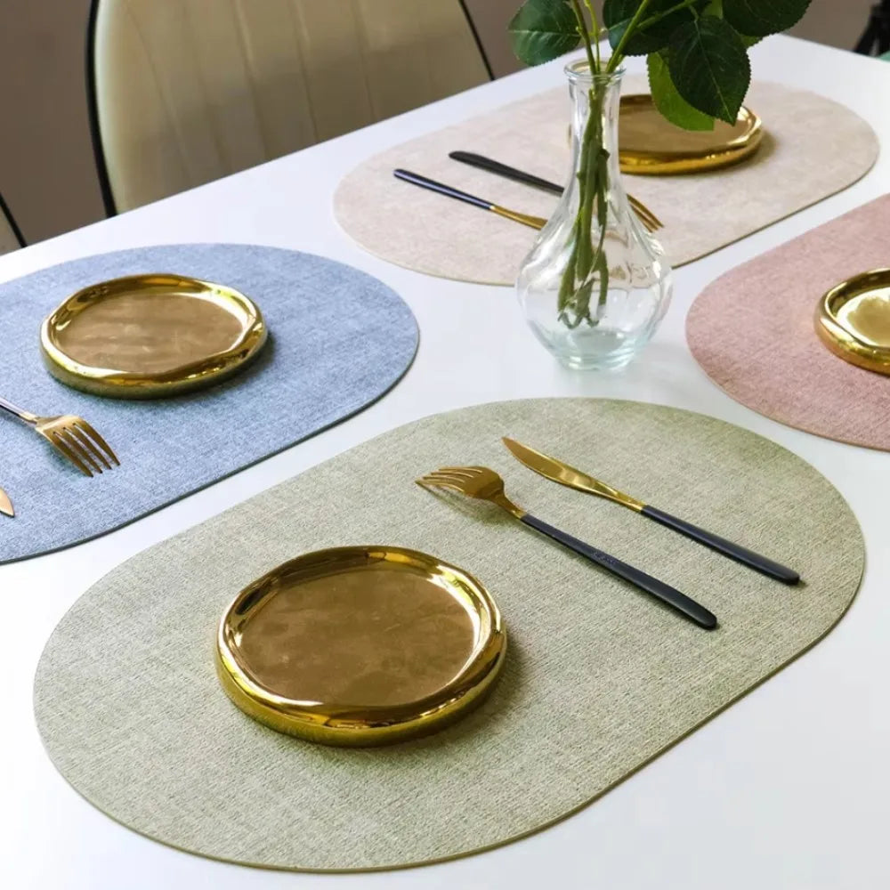 Oval Faux Leather Placemats - Heat-Resistant and Non-Slip