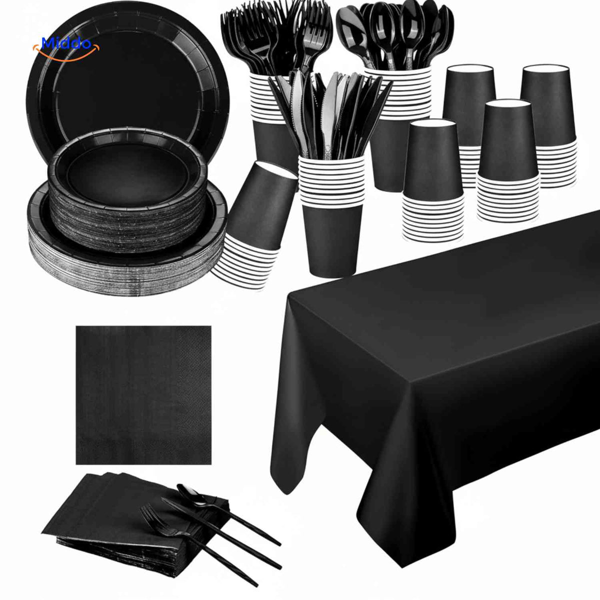 PartyLux™ Tableware Set | 141-Piece Tableware Set, Plates, Cups, Cutlery & Tablecloth