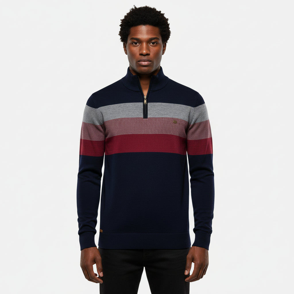 Men's Quarter-Zip Striped Sweater 
