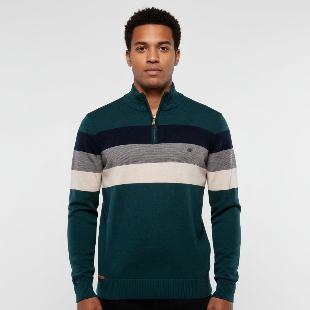 Men's Quarter-Zip Striped Sweater 