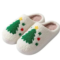 Retro Christmas Teddy Slippers with Non-Slip Sole