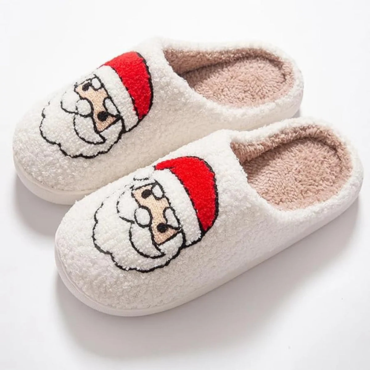 Retro Christmas Teddy Slippers with Non-Slip Sole