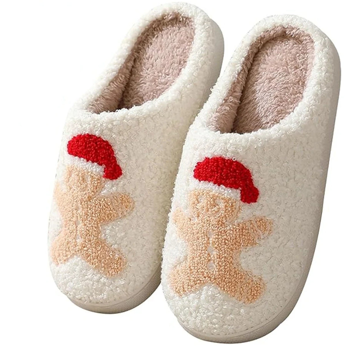 Retro Christmas Teddy Slippers with Non-Slip Sole