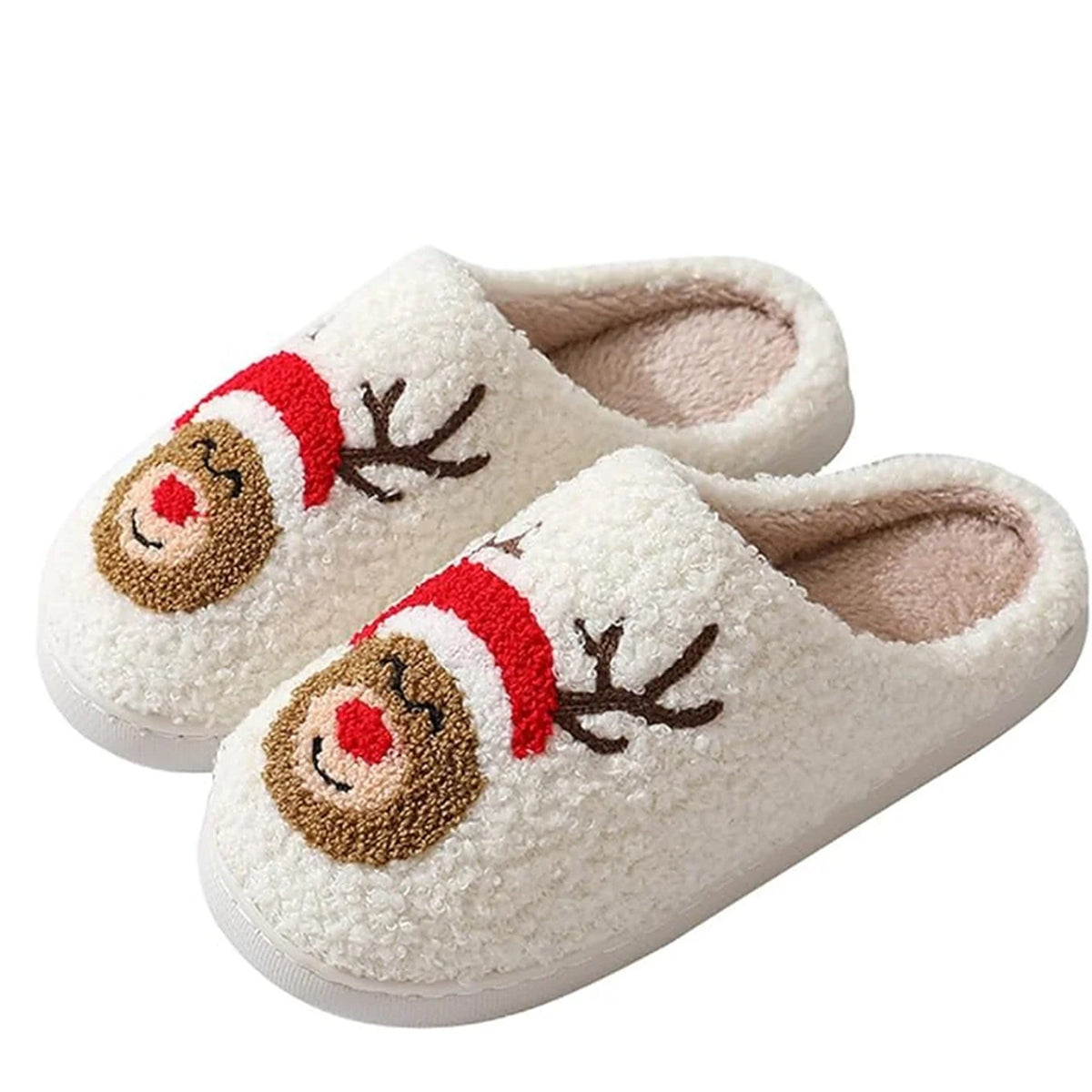 Retro Christmas Teddy Slippers with Non-Slip Sole