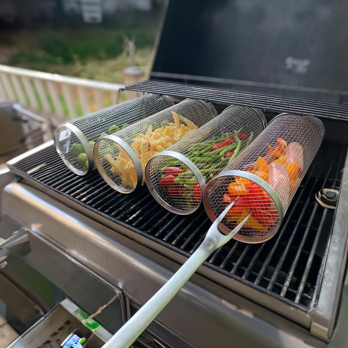 Rolling Stainless Steel BBQ Grill Basket