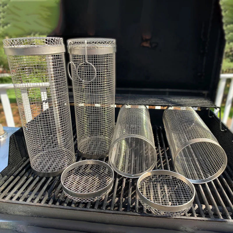 Rolling Stainless Steel BBQ Grill Basket