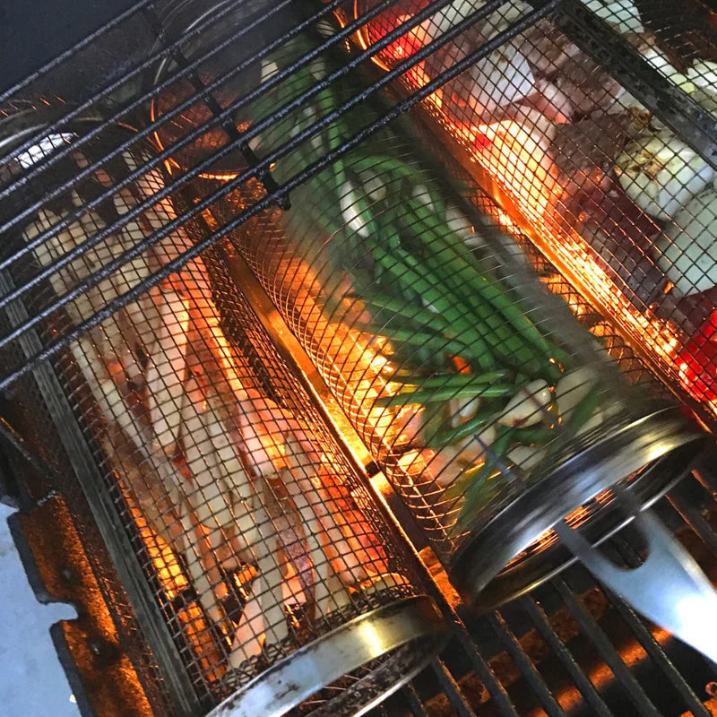 Rolling Stainless Steel BBQ Grill Basket
