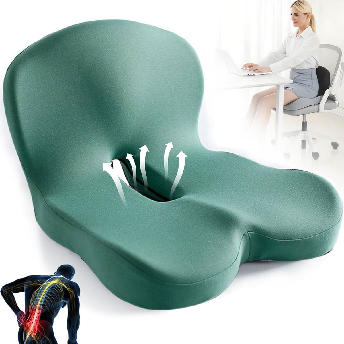 Seat Cushion | Ergonomic Memory Foam Seat Cushion | Pressure Relief & Non-Slip | ErgoComfort