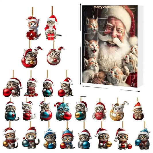 Set of 24 Cat Christmas Ornaments Made of Durable Acrylic for Advent Calendar Decoration