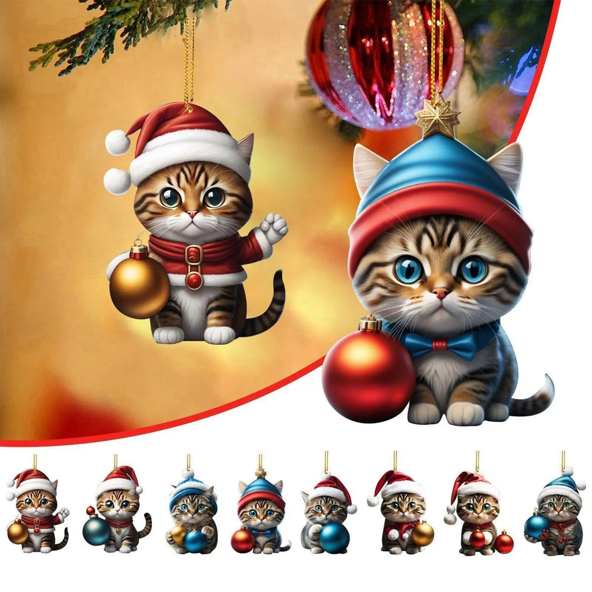 Set of 24 Cat Christmas Ornaments Made of Durable Acrylic for Advent Calendar Decoration