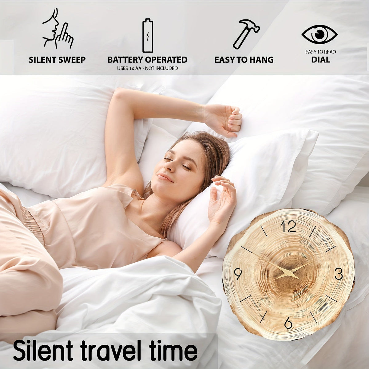 Silent Wooden Wall Clock Dandy - Realistic Texture