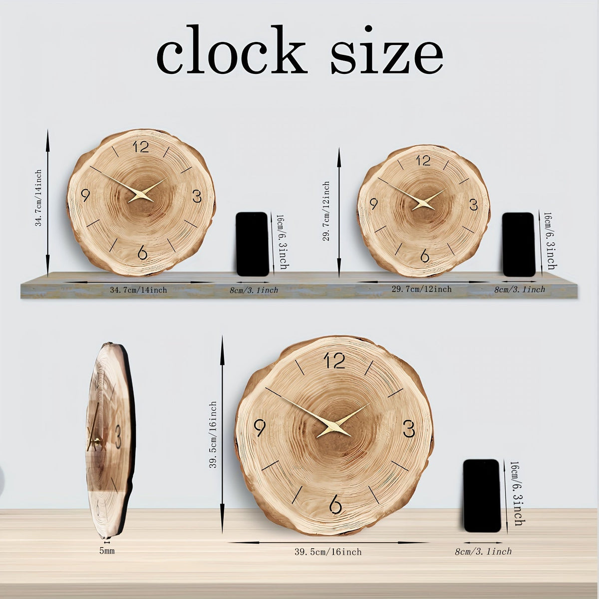 Silent Wooden Wall Clock Dandy - Realistic Texture
