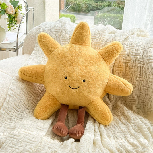 Sun and Moon Plush Decorative Throw Pillow with Fuzzy Fabric and Embroidered Smiling Face