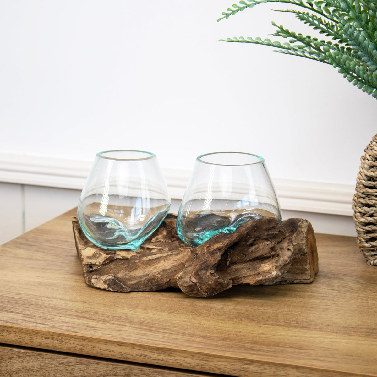Teak Root with Double Blown Glass Mini Bowls