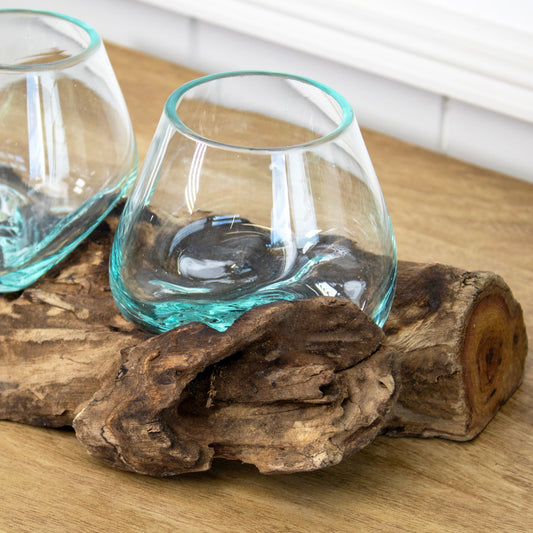 Teak Root with Double Blown Glass Mini Bowls