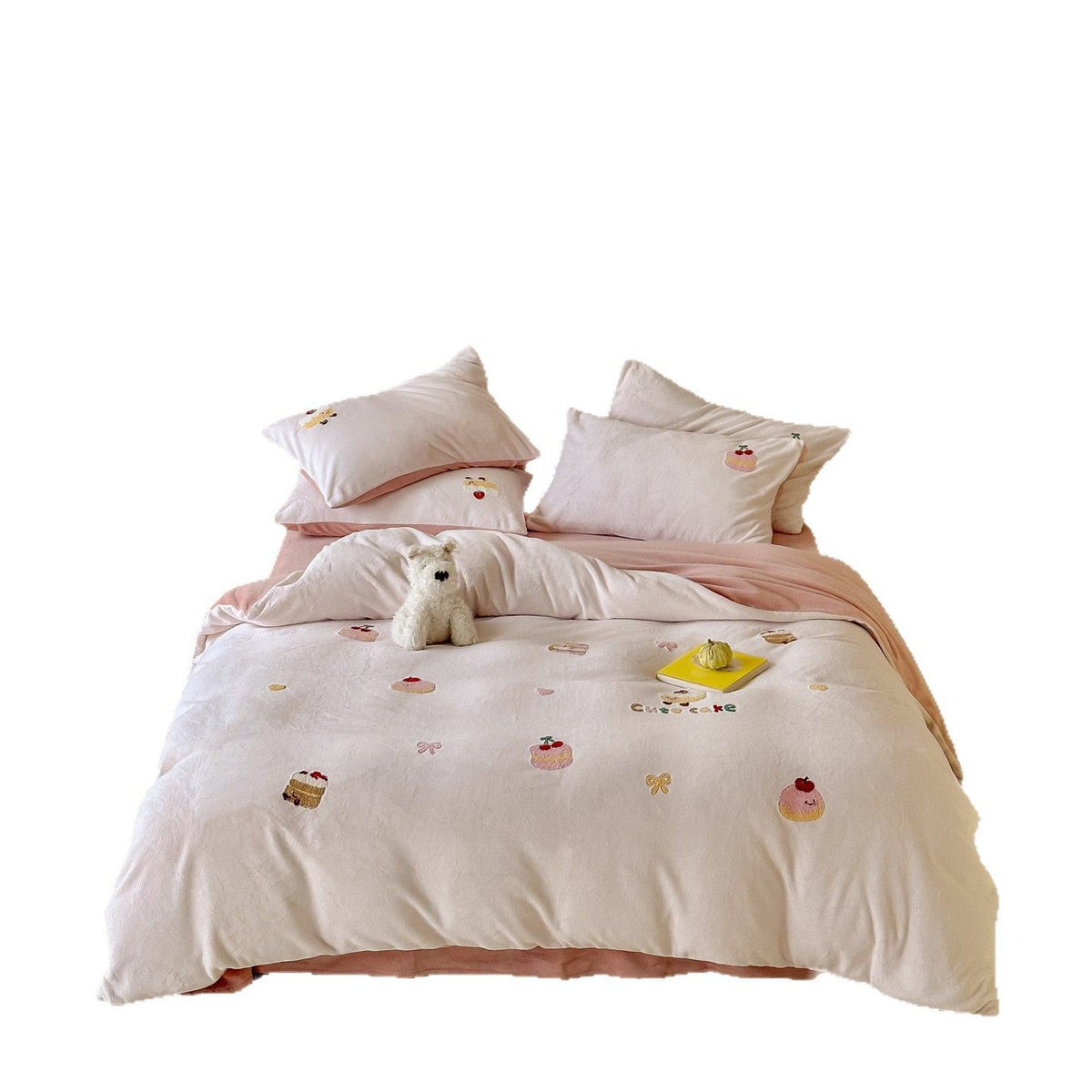 Velour Bedding Set with Embroidered Teddy Appliqués