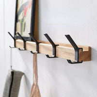 Wall Coat Rack - Movable Hooks - Black - Wood and Aluminum