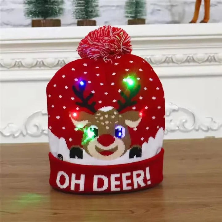Warm Knitted Christmas Hat with Flashing LED Lights