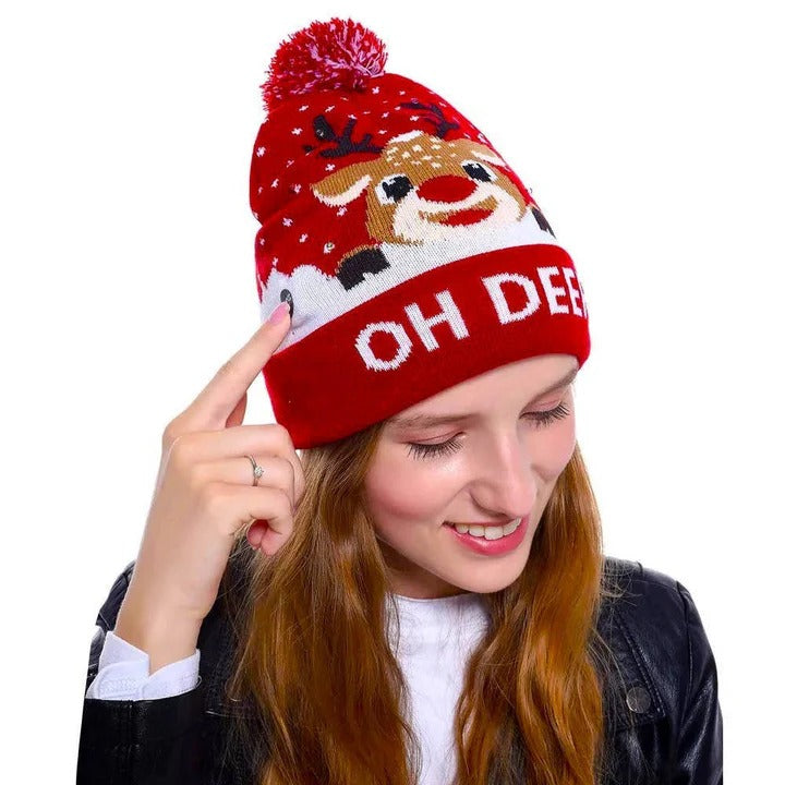 Warm Knitted Christmas Hat with Flashing LED Lights