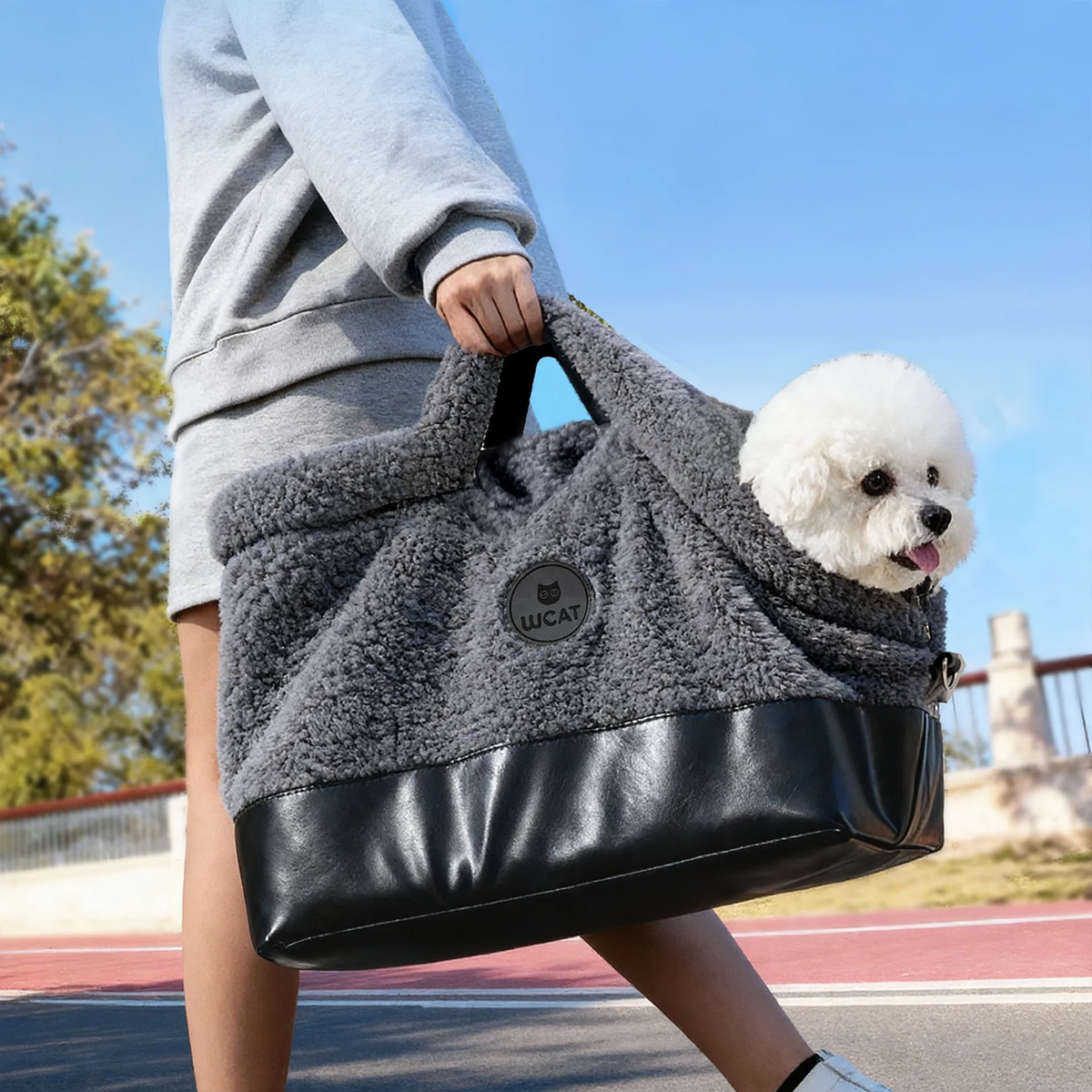 Warm-Lined Lambskin Pet Tote Bag