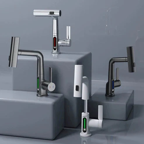 WaterMaster Flexible LED Kitchen & Bathroom Faucet – 360° Swivel, Pull-Out Hose & 5 Spray Modes