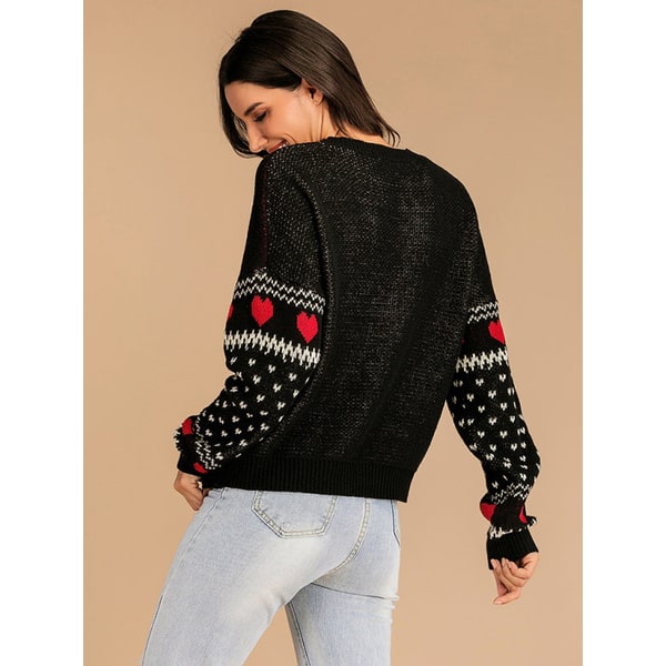 Women's Christmas Crewneck Sweater with Reindeer and Fair Isle Knit Pattern