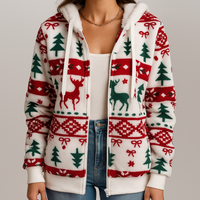 Women's Christmas Zip-Up Hooded Jacket with Festive Winter Print