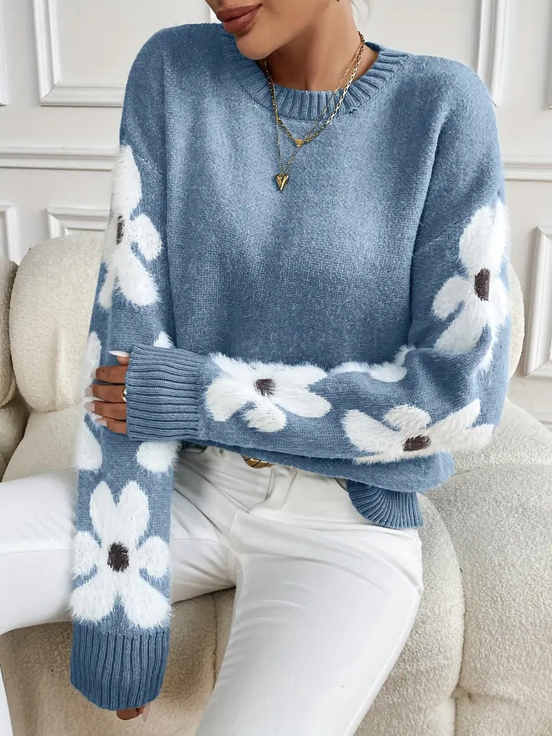 Women's Daisy Print Relaxed Knit Sweater
