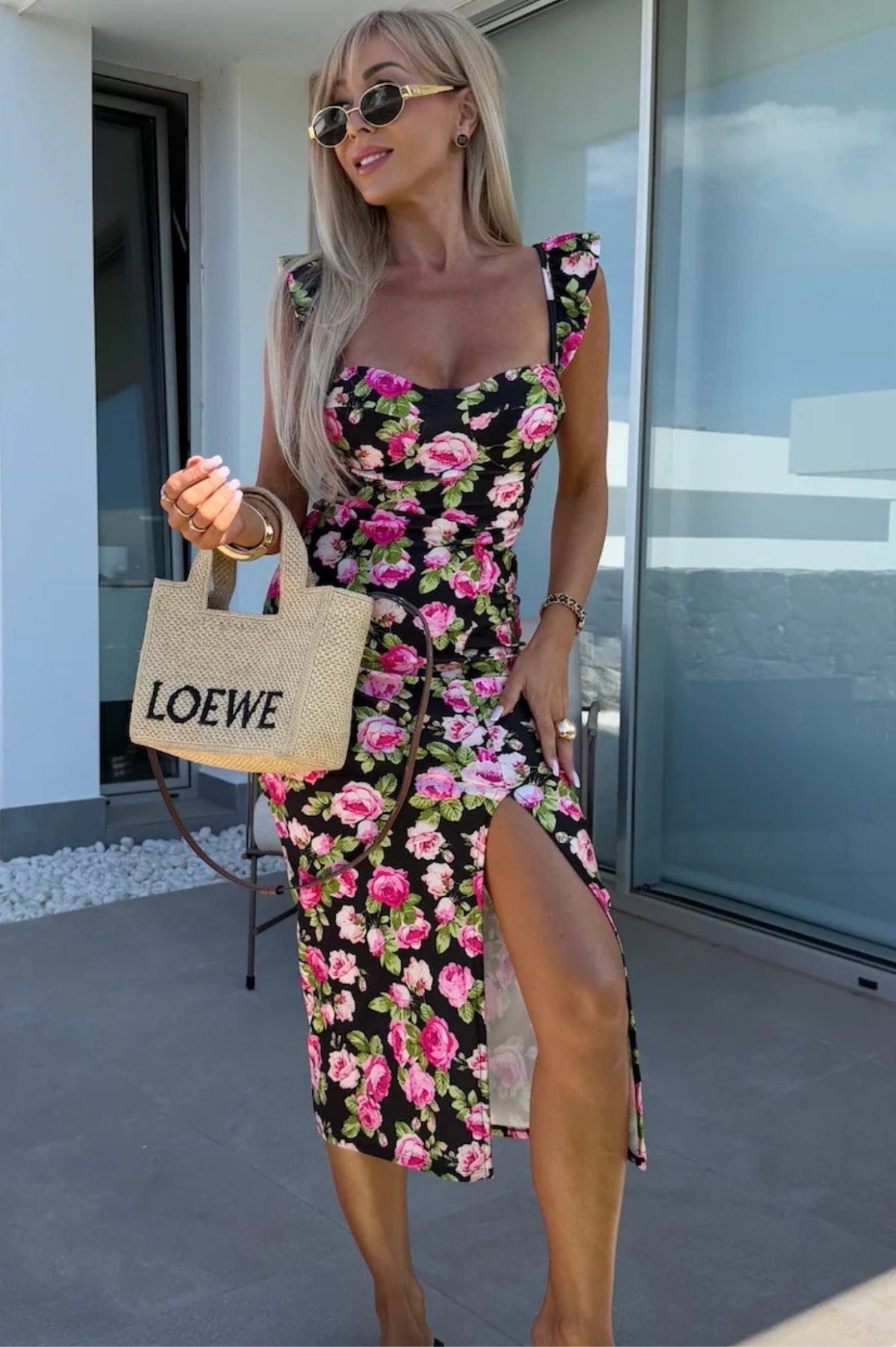 Women’s Floral Side Slit Midi Summer Dress