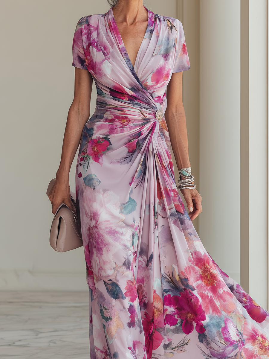 Women's Floral Wrap Maxi Dress for Special Occasions