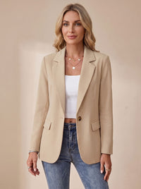 Women's Formal Structured Single-Button Office Blazer Jacket