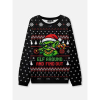 Women's Funny Ugly Christmas Crew Neck Sweater with Fair Isle and Goblin Graphic