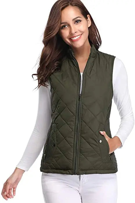 Women's Lightweight Quilted Cotton Winter Vest with Stand Collar