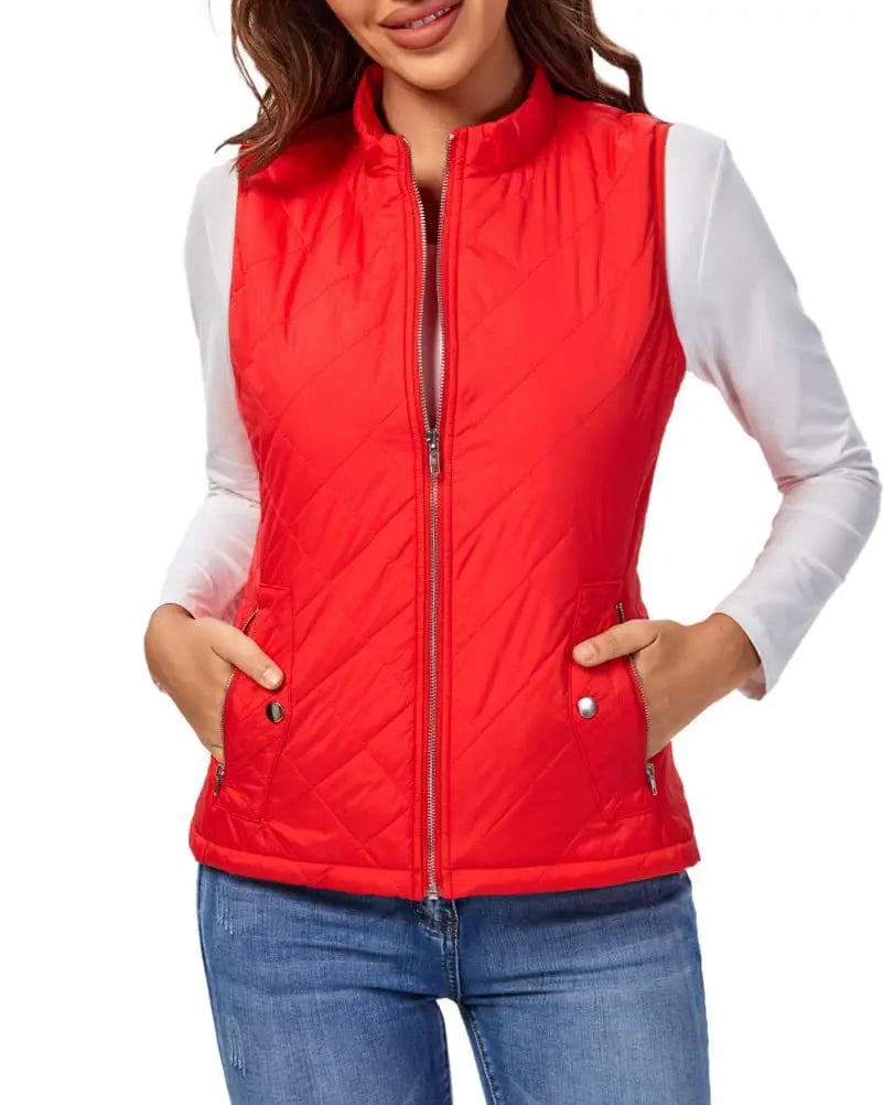 Women's Lightweight Quilted Cotton Winter Vest with Stand Collar
