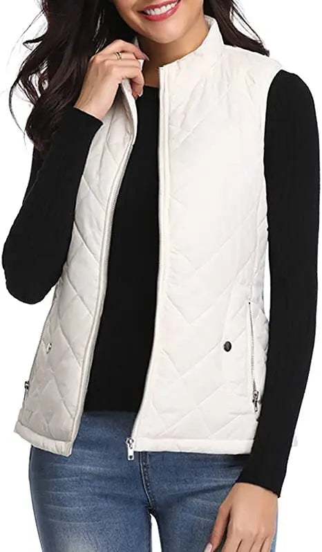 Women's Lightweight Quilted Cotton Winter Vest with Stand Collar