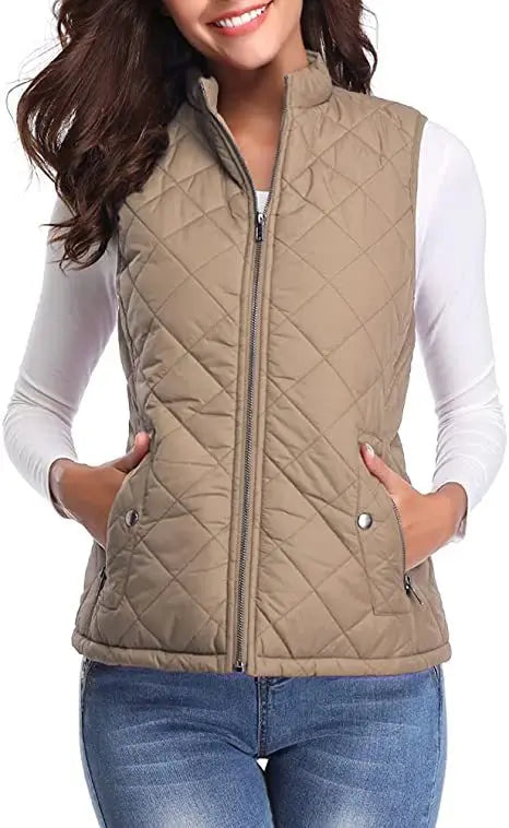 Women's Lightweight Quilted Cotton Winter Vest with Stand Collar