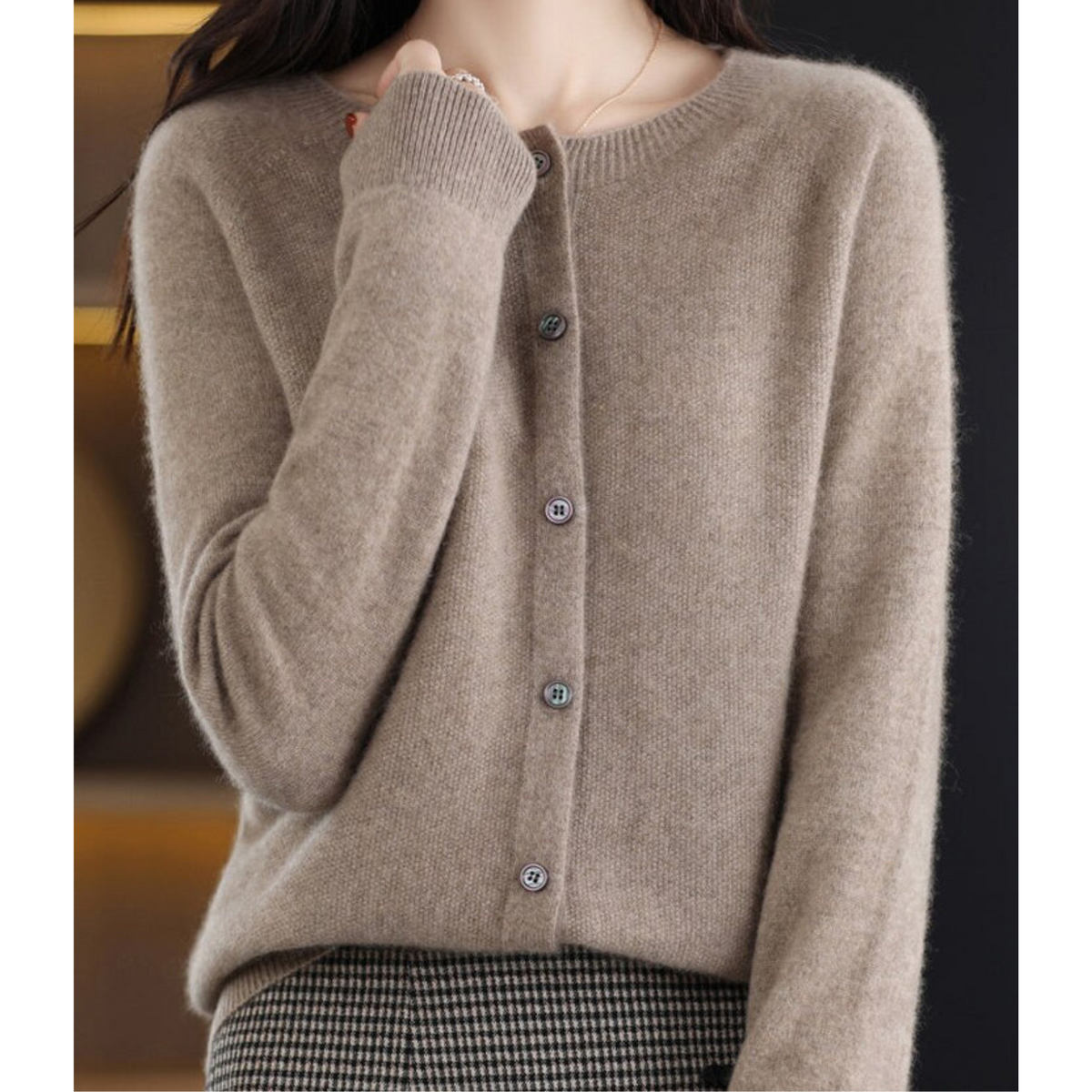 Women's O-neck Cardigan with Elegant Design