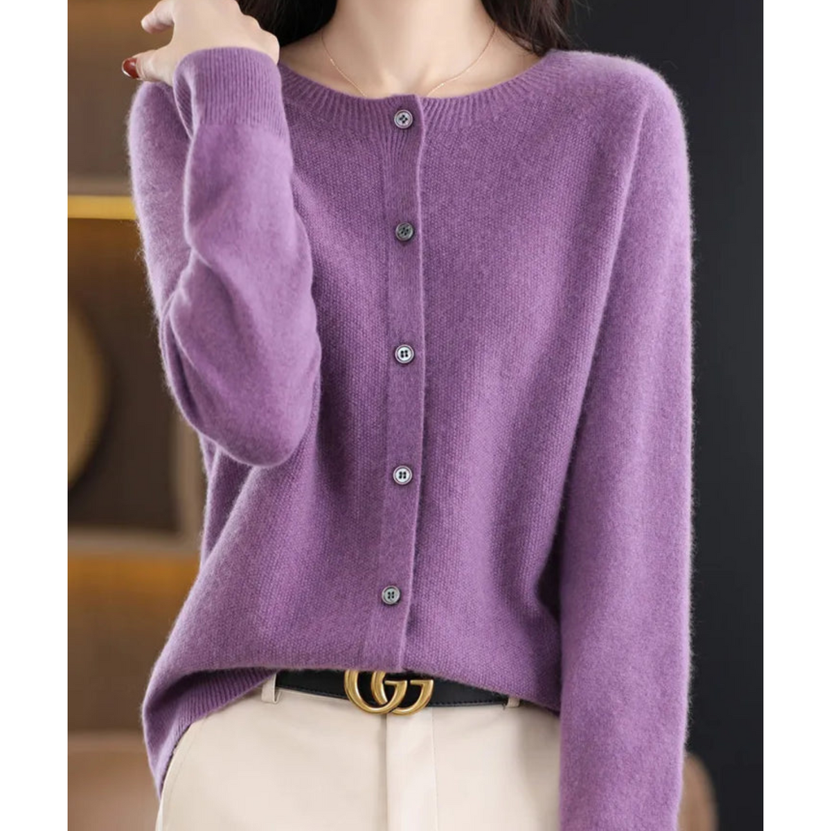 Women's O-neck Cardigan with Elegant Design