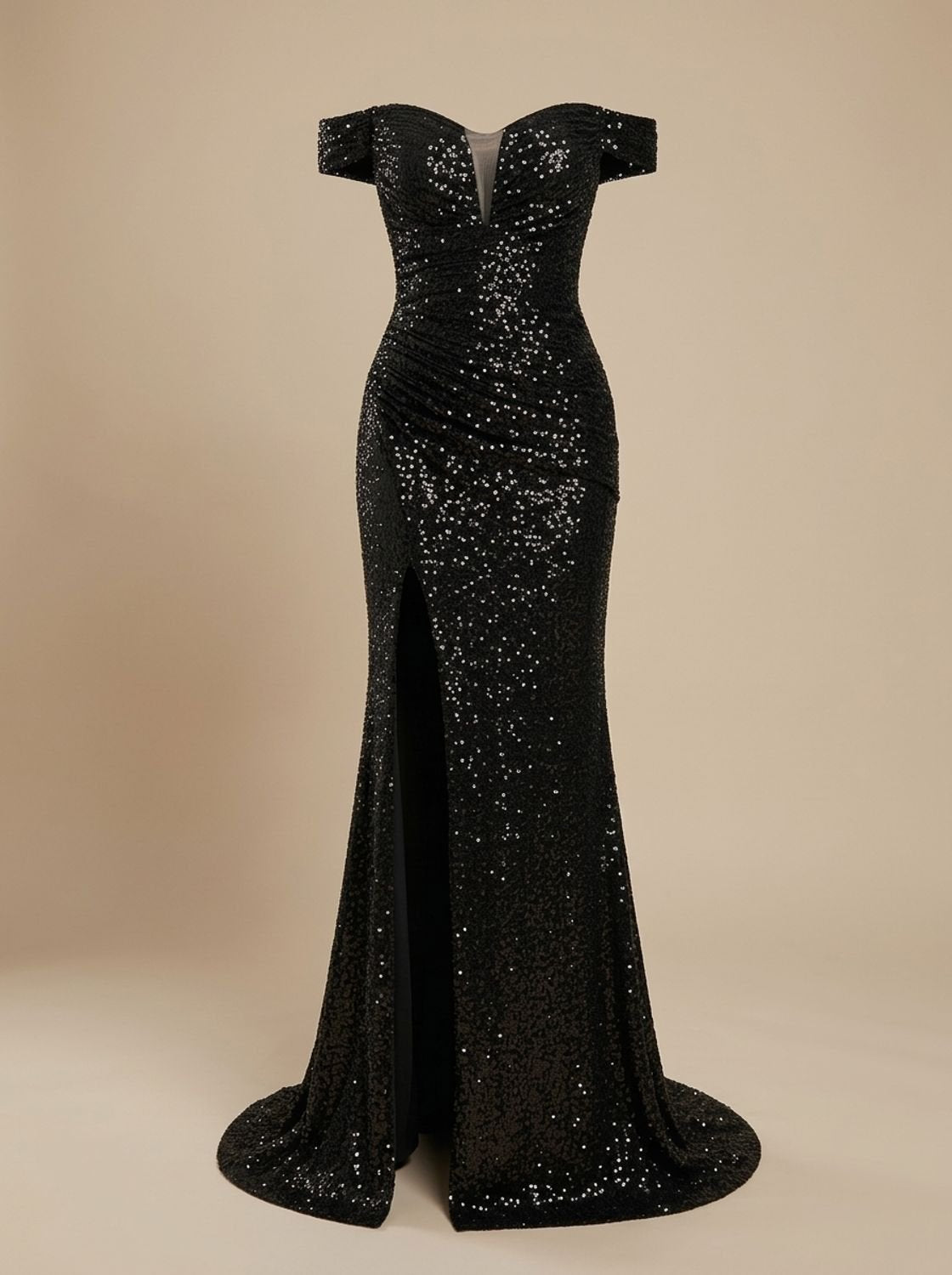 Women's Off-the-Shoulder Sequin Maxi Christmas Party Dress with Side Slit