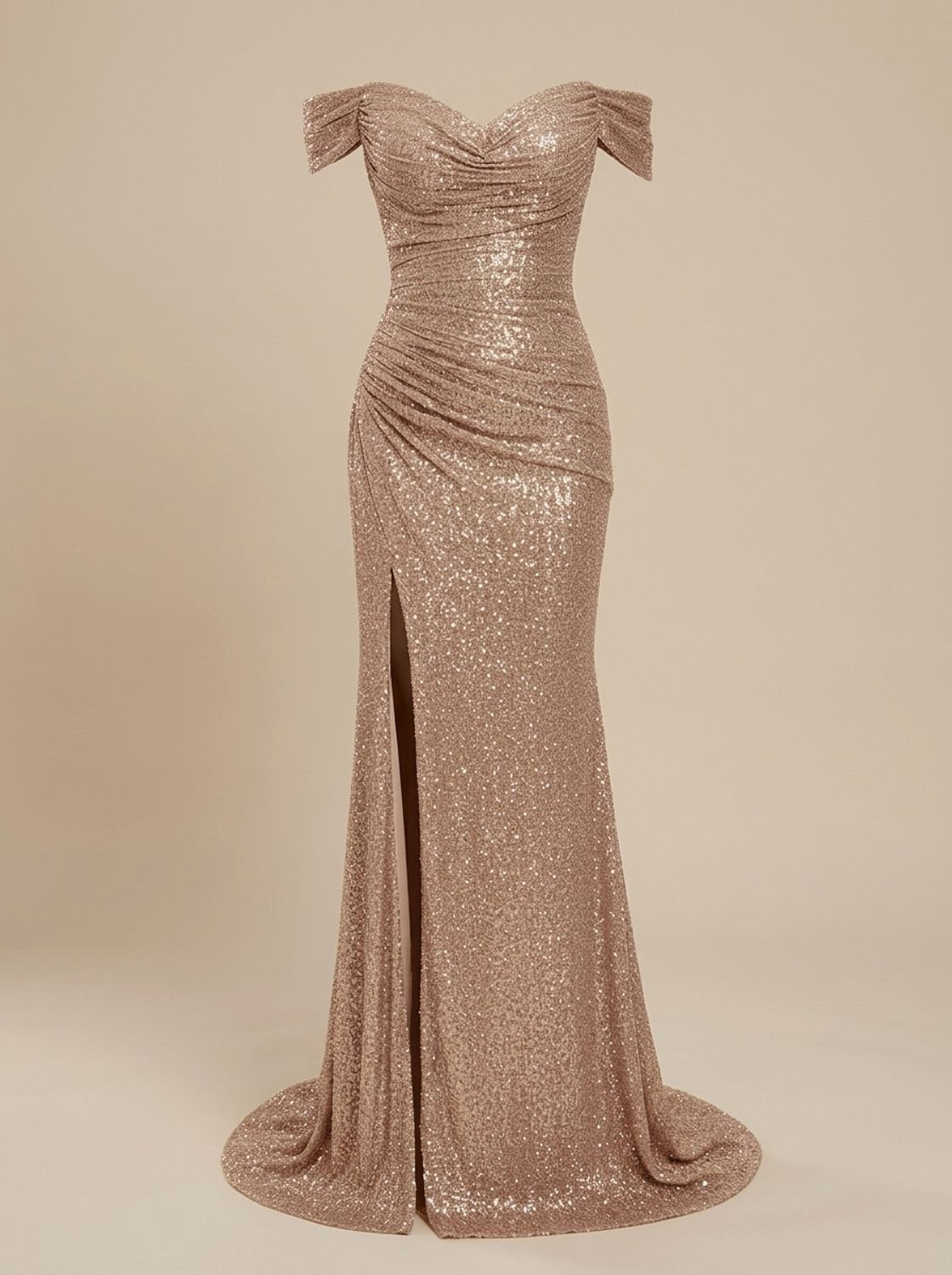 Women's Off-the-Shoulder Sequin Maxi Christmas Party Dress with Side Slit