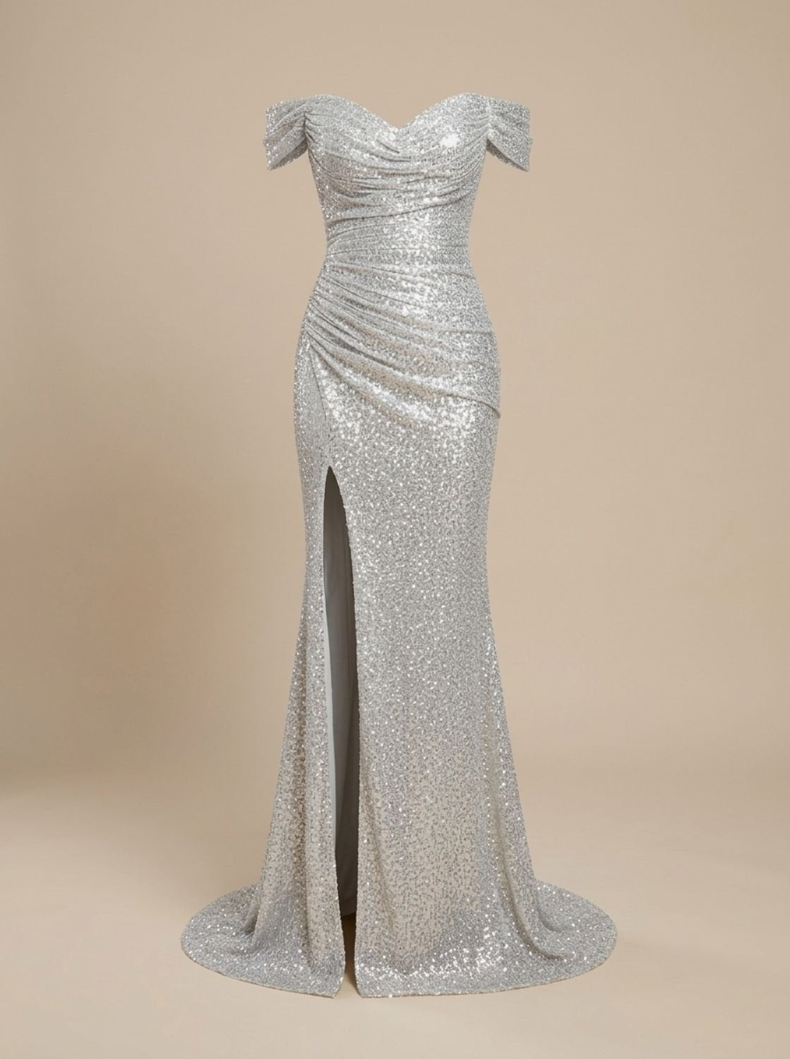 Women's Off-the-Shoulder Sequin Maxi Christmas Party Dress with Side Slit